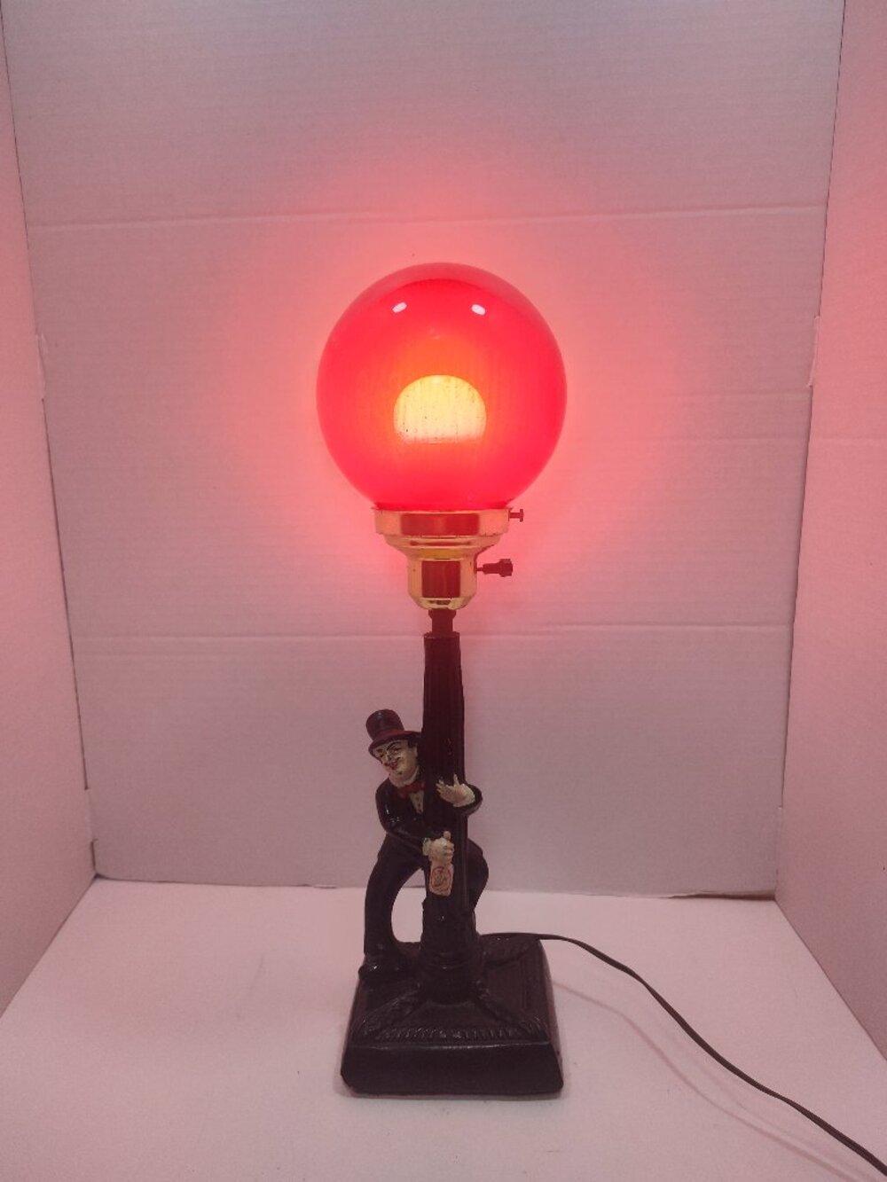 Vintage 1950s Charlie Chaplin Style Hobo Bar Lamp Red Globe Working